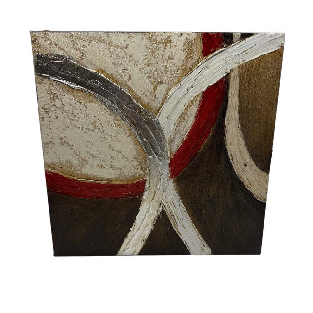 Abstract Canvas Art with Burgundy and White Accents